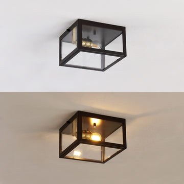 Eleanor 8" Farmhouse Industrial Square Iron/Glass Case LED Flush Mount